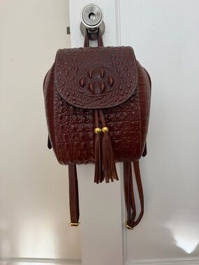 Croc Embossed Leather Mini Backpack – Brown Vintage Style w/ Tassels